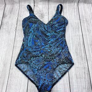 Miraclesuit One‎ Piece Bathing Suit Blue Teal Metallic Size 4 Built in Bra